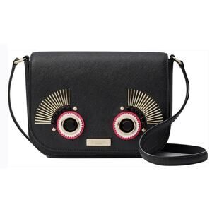 Kate Spade Purse Black Textured Leather Monster Face Crossbody Handbag Carsen